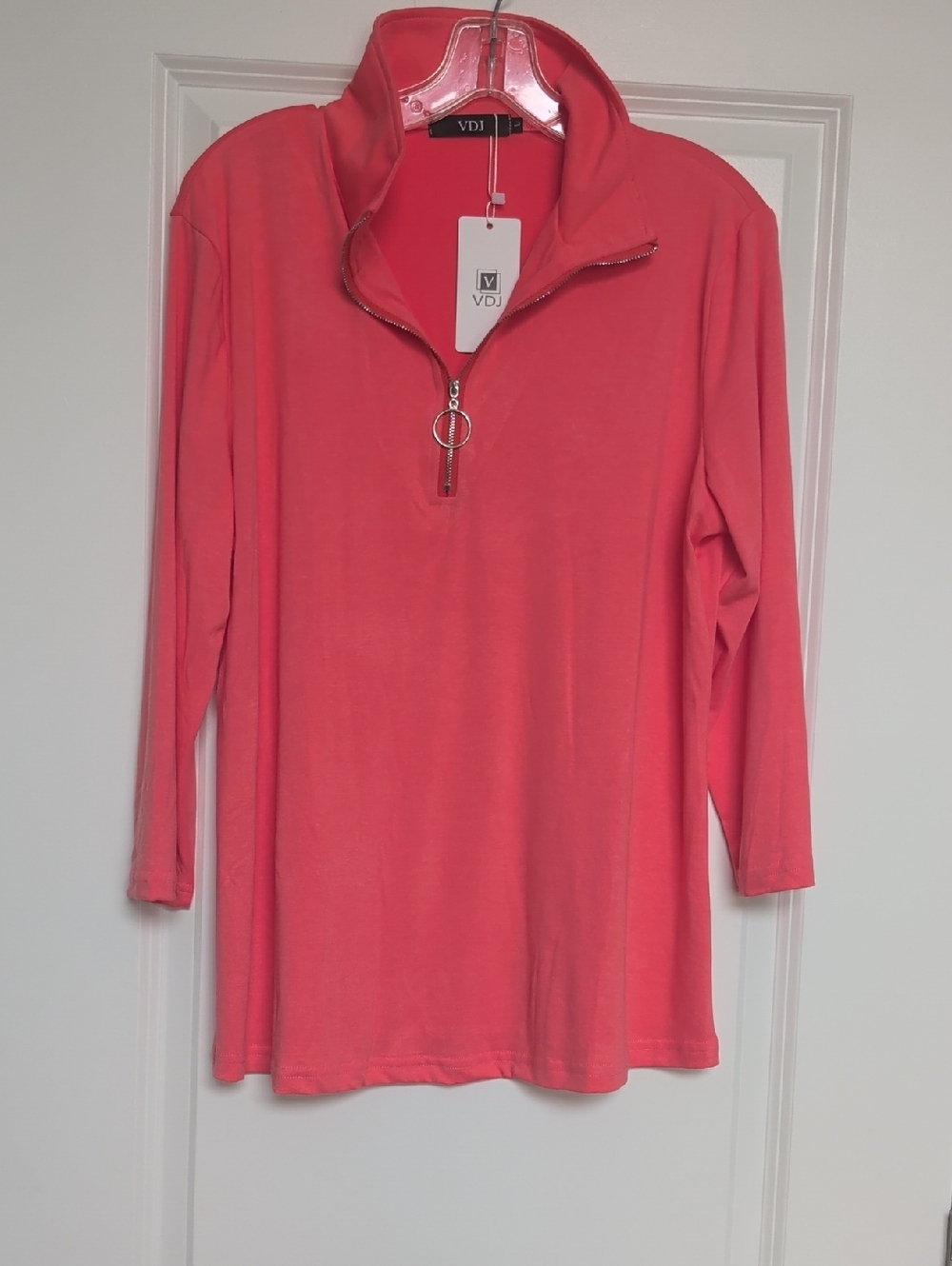 Coral Pink Quarter-Zip Pullover Hoodie